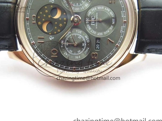 MIROTIME 0307 Elegant Portugieser Perpetual Calendar IW503302 RG V9F 1:1 Best Edition Gray Dial on Black Leather Strap A 7096